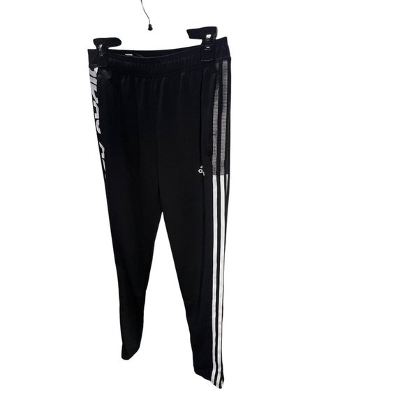 Adidas Mens Black Tapered Joggers With Bold Side Logo Stripes Athleisure Gym - Picture 5 of 10